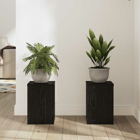 Plantenstandaards 2 stuks Zwart Eiken 20x20x30 cm Geengineerd Hout 3