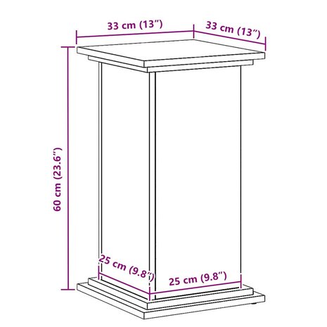 Plantenstandaard Zwart Eiken 33x33x60 cm Geëngineerd Hout 8
