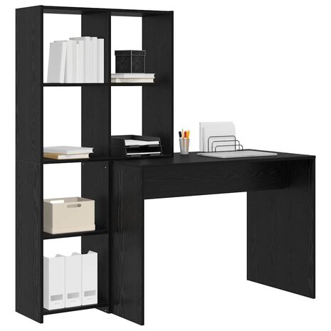 Bureau met plank met opslag Zwart eiken 138.5 x 55 x 143 cm Bewerkt hout 2