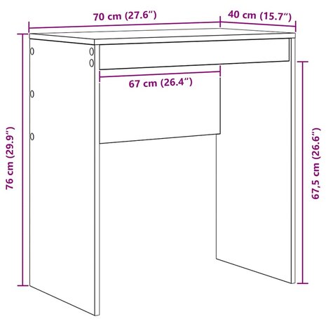 Bureau Zwart Eiken 70x40x76 cm Geengineerd Hout 7