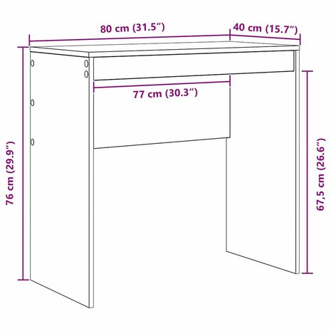 Bureau Zwart Eiken 80x40x76 cm Kunststof Hout 7