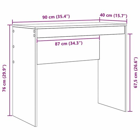 Bureau Rook Eik 90x40x76 cm Geengineerd Hout 7
