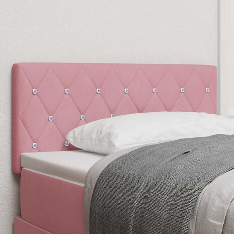 LED Hoofdbord met Kristalknop in Geplooid Roze Velvet, 90 cm 1