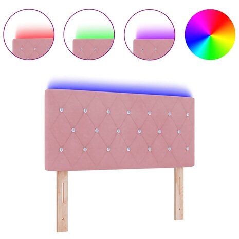 LED Hoofdbord met Kristalknop in Geplooid Roze Velvet, 90 cm 2