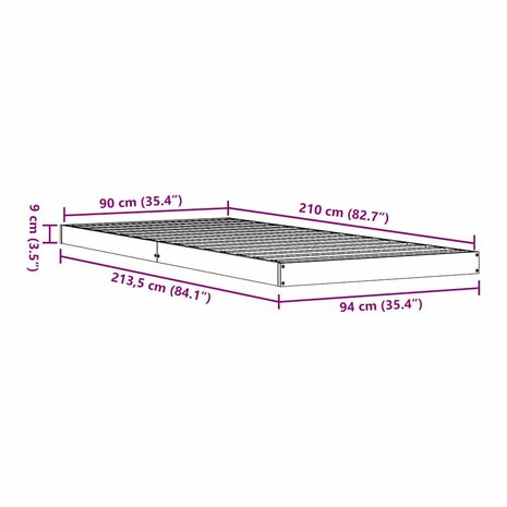 Vloerbedframe massief grenenhout 90x210 cm 7