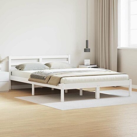 Bedframe met hoofdbord massief grenenhout wit 160x210 cm 1