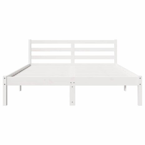 Bedframe met hoofdbord massief grenenhout wit 160x210 cm 4