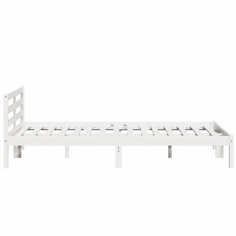 Bedframe met hoofdbord massief grenenhout wit 160x210 cm 5
