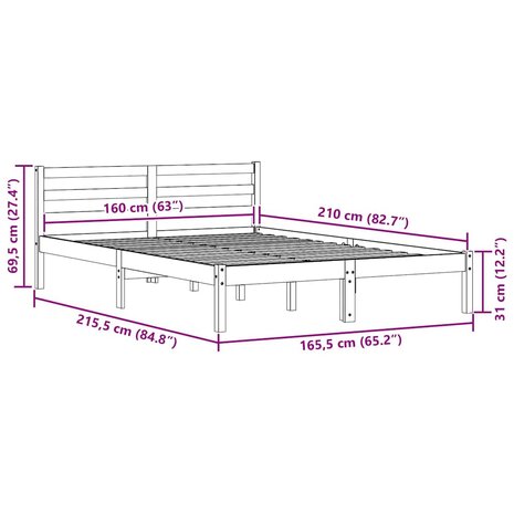 Bedframe met hoofdbord massief grenenhout wit 160x210 cm 7