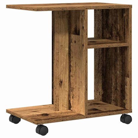 Bijzettafel met wielen 50x30x55 cm bewerkt hout oud houtkleurig 4