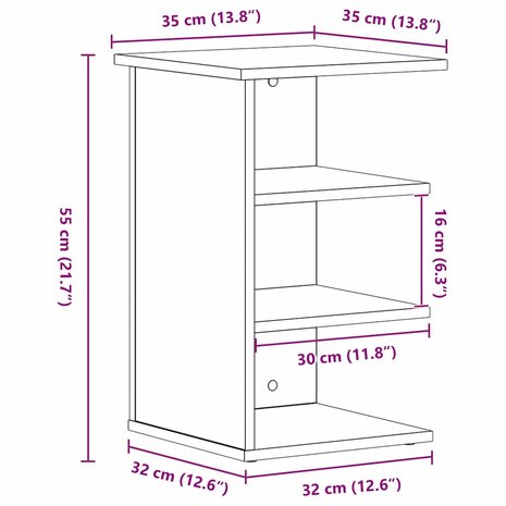 Bijzetkast 35x35x55 cm bewerkt hout zwart eikenkleurig 8