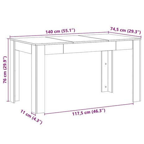 Eettafel Zwart Eiken 140x74,5x76 cm Geengineerd Hout 8