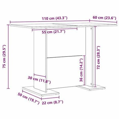 Eettafel 110x60x75 cm bewerkt hout wit 8