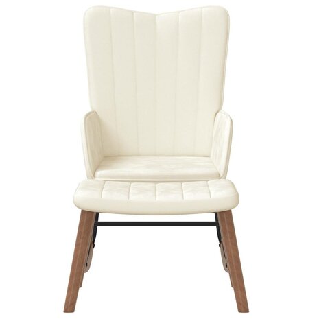 Schommelstoel met voetenbank fluweel cr&egrave;mewit 3