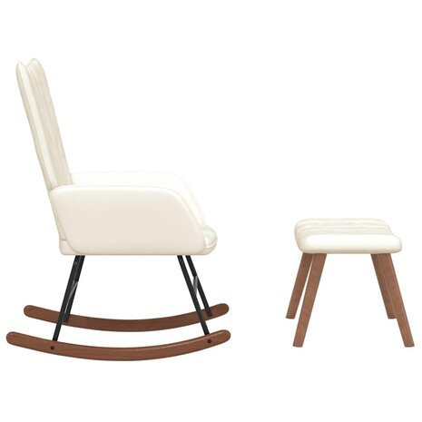 Schommelstoel met voetenbank fluweel cr&egrave;mewit 6