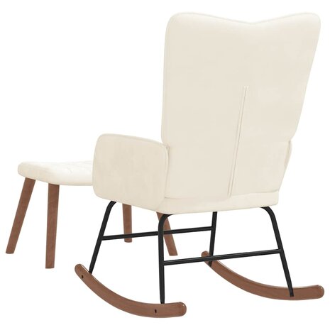 Schommelstoel met voetenbank fluweel cr&egrave;mewit 7