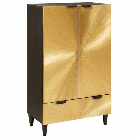 Bijzetkast Zwart en Goud 60 x 33.5 x 100 cm massief mangohout 1