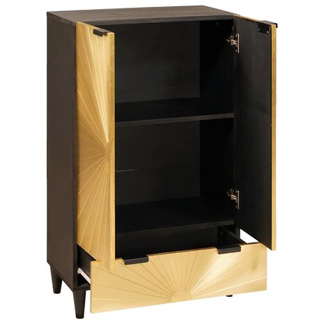 Bijzetkast Zwart en Goud 60 x 33.5 x 100 cm massief mangohout 2