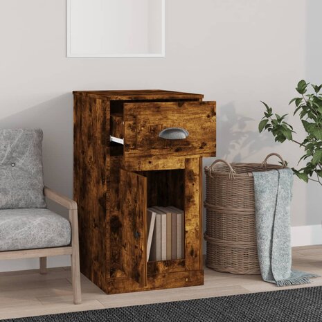 Bijzetkast met lade 40x50x75 cm bewerkt hout gerookt eikenkleur 3