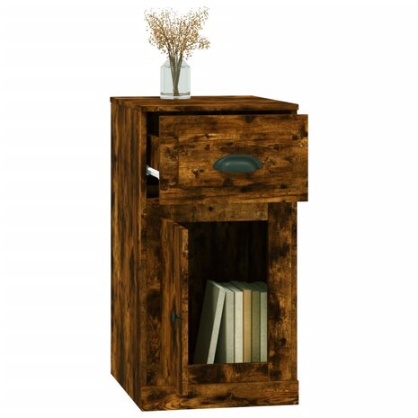 Bijzetkast met lade 40x50x75 cm bewerkt hout gerookt eikenkleur 5