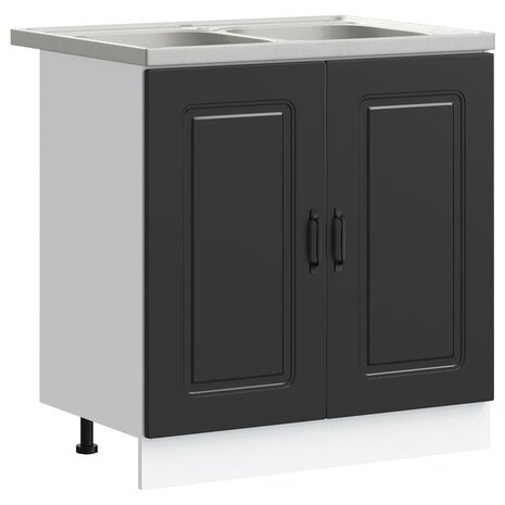 Keukenkast 2 pcs Zwart 80 x 46 x 81.5 cm Bewerkt hout 2