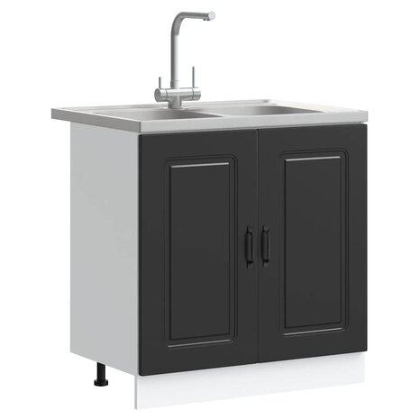 Keukenkast 2 pcs Zwart 80 x 46 x 81.5 cm Bewerkt hout 3