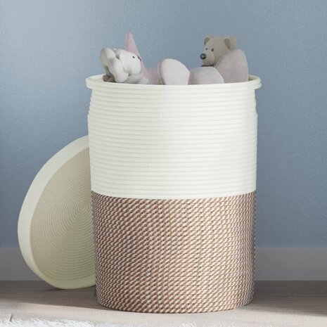 Opbergmand met deksel Ø 37x50 cm katoen bruin en wit 1