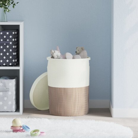 Opbergmand met deksel Ø 37x50 cm katoen bruin en wit 3