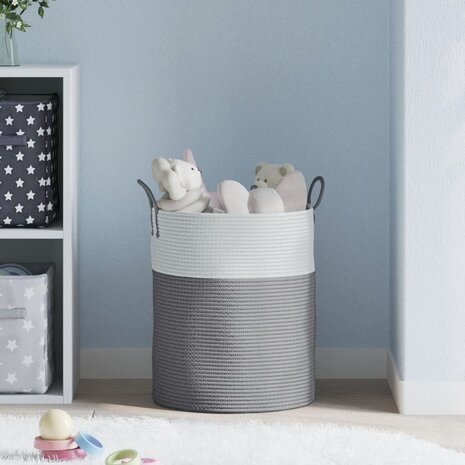 Opbergmand Ø 38x46 cm katoen grijs en wit 3