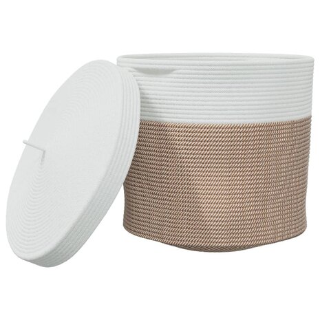Opbergmand met deksel Ø 40x35 cm katoen bruin en wit 2