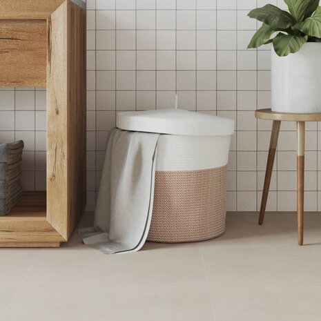 Opbergmand met deksel Ø 40x35 cm katoen bruin en wit 3