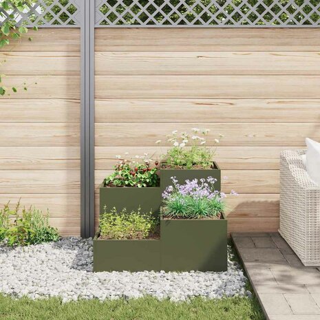 Tuin Bloempot Olijfgroen 80 x 80 x 60 cm Staal 4