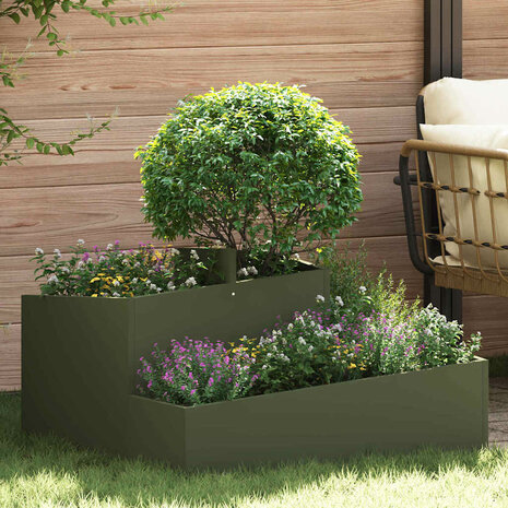 Tuin Bloempot Olijfgroen 80 x 80 x 50 cm Koudgewalst staal 1