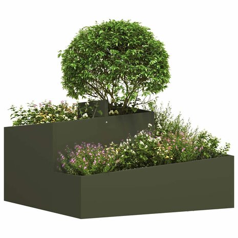 Tuin Bloempot Olijfgroen 80 x 80 x 50 cm Koudgewalst staal 3