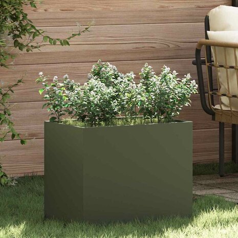 Tuin Bloempot Olijfgroen 50 x 32 x 40 cm Koudgewalst staal 1
