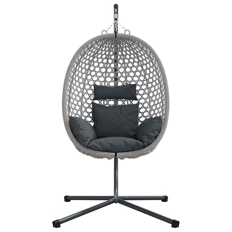 Hangstoel mand met standaard in grijs poly rattan 4