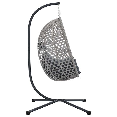 Hangstoel mand met standaard in grijs poly rattan 5