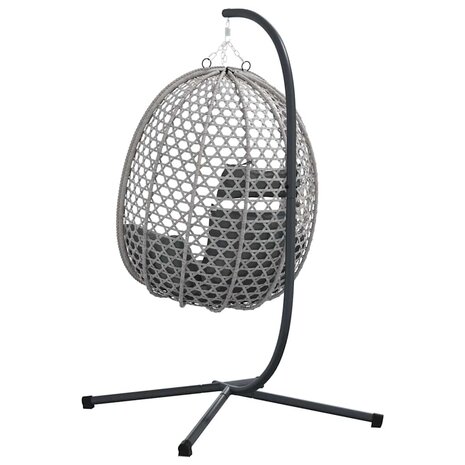 Hangstoel mand met standaard in grijs poly rattan 6