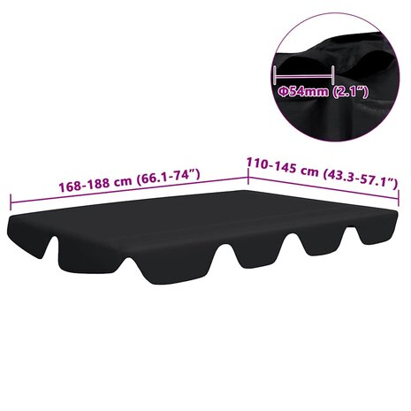 Vervangingsluifel voor schommelbank 188/168x145/110 cm zwart 6