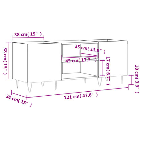 Platenkast 121x38x48 cm bewerkt hout sonoma eikenkleurig 9
