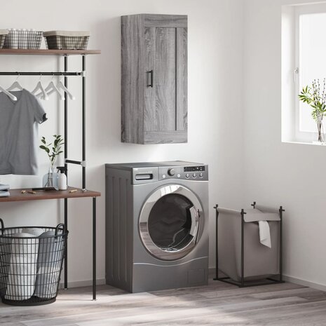 Wandkast 34,5x34x90 cm bewerkt hout grijs sonoma eikenkleurig 1