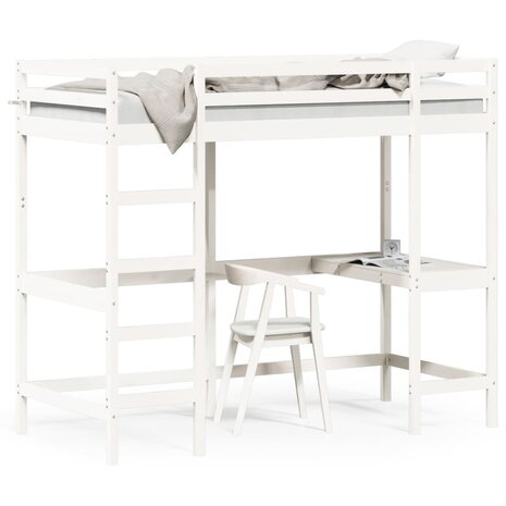 Hoogslaper met bureau massief grenenhout wit 90x200 cm 2