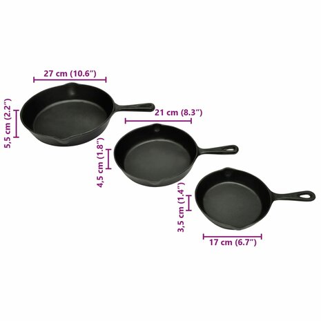 Gietijzeren koekenpannen set 3-dlg 4