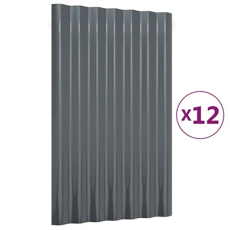 Dakpanelen 12 st 60x36 cm gepoedercoat staal antracietkleurig 2
