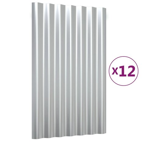Dakpanelen 12 st 60x36 cm gepoedercoat staal zilverkleurig 2