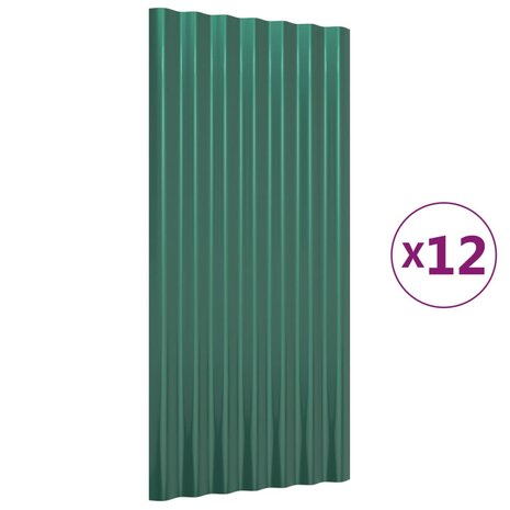 Dakpanelen 12 st 80x36 cm gepoedercoat staal groen 2