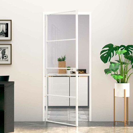 Binnendeur 83x201,5 cm gehard glas en aluminium smal wit 1