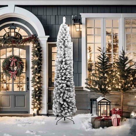 Kunstkerstboom met sneeuw smal 210 cm PVC groen 2