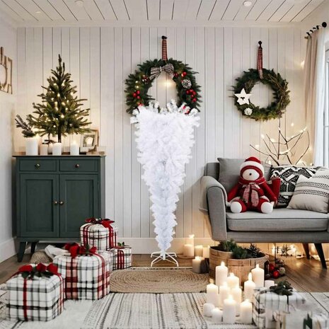 Kunstkerstboom met standaard omgekeerd 150 cm wit 2