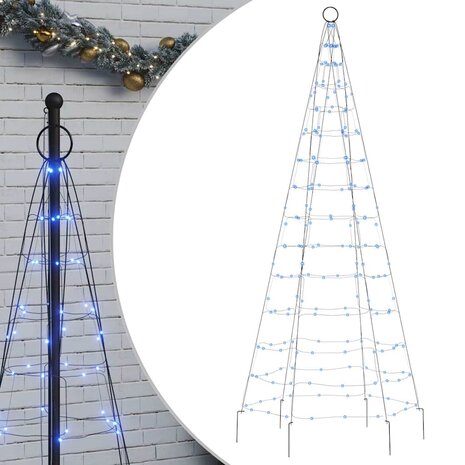 LED-kerstboom aan vlaggenmast 200 LED&apos;s 180 cm blauw 2